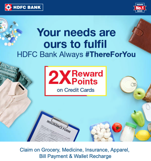 Get 2X Reward Points With Your HDFC Bank Credit Cards - September 2021