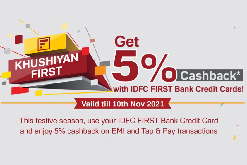 IDFC FIRST Credit Card Offer 5% Cashback on EMI