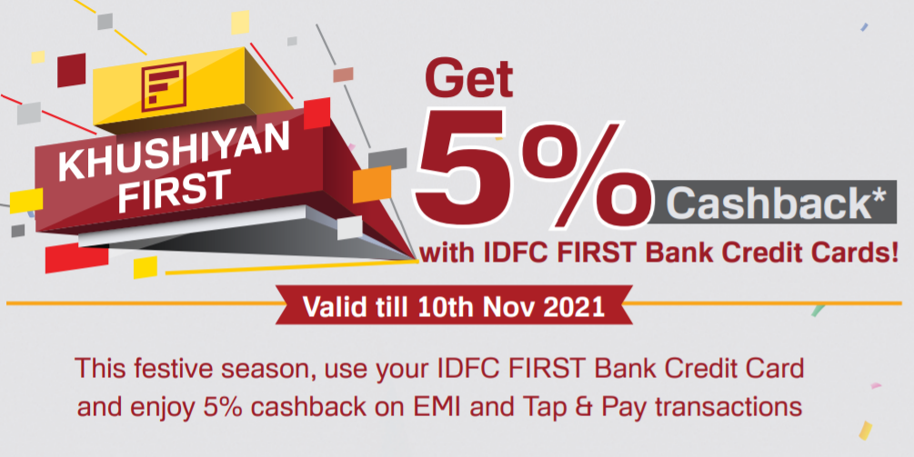 IDFC First Credit Card Offer 5% Cashback on EMI