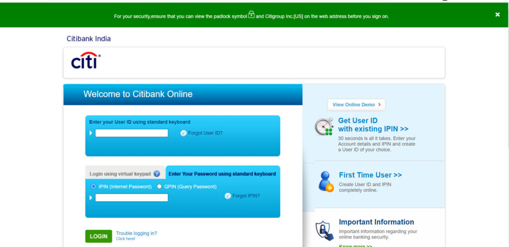 Citibank credit card login net banking