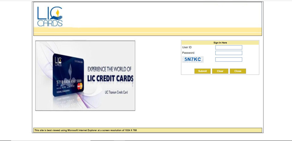 LIC Credit Card Login Net banking