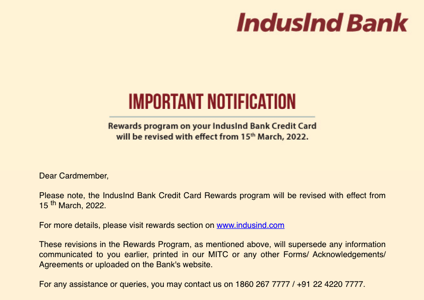 Indusind Bank Reward Value