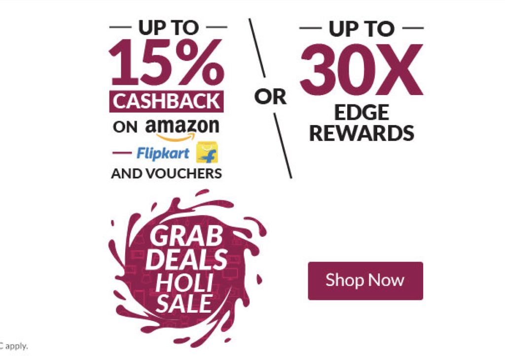 Axis Bank Grab Deals Holi Sale - Get Up to 15% Cashback/30x Reward Points