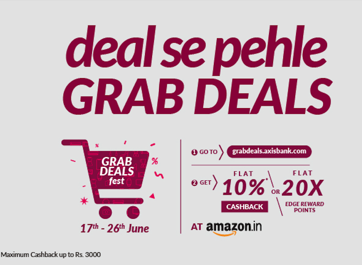 Axis Bank Grab Deals Fest July 2022- Get 10% Cashback on Amazon