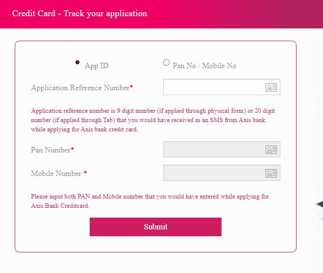 Check the status of your Axis Bank credit card application online.