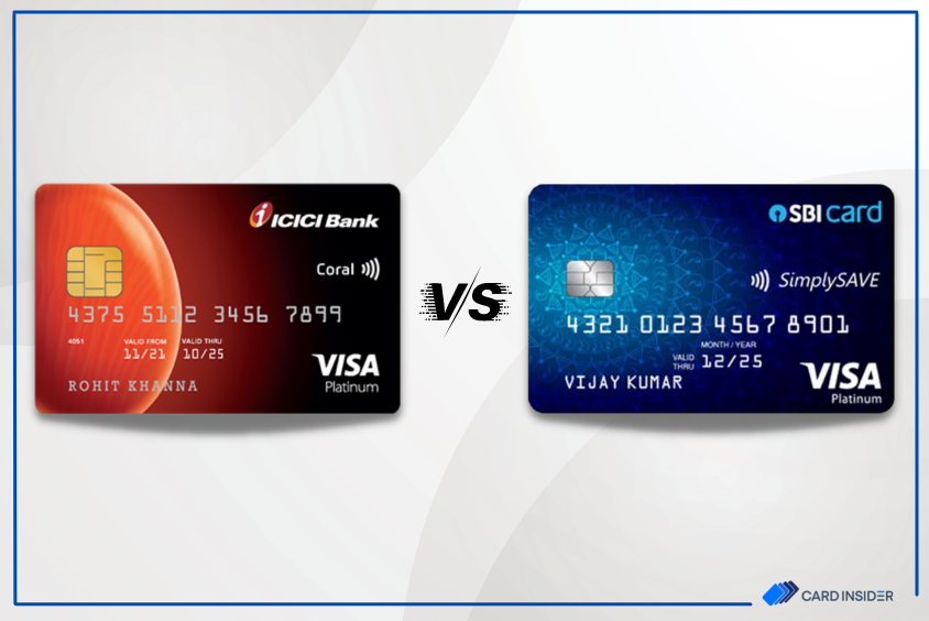 icici coral credit card vs sbi simply save credit card featured