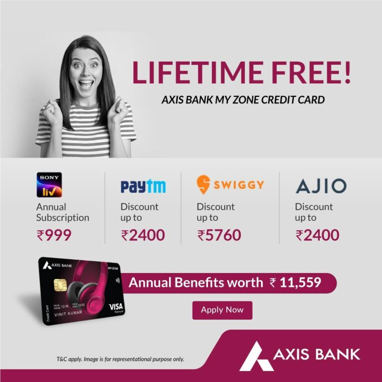 Axis Bank is now Offering My Zone Credit Card as LifeTime Free