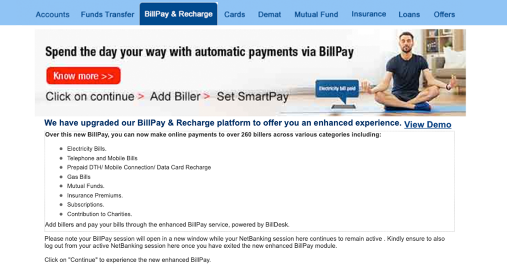 BillPay & Recharge option