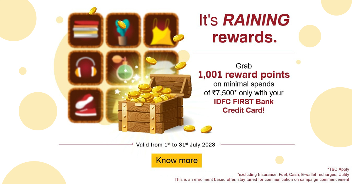 1001 Reward Points on Spends with Your IDFC First Bank Credit Card Post