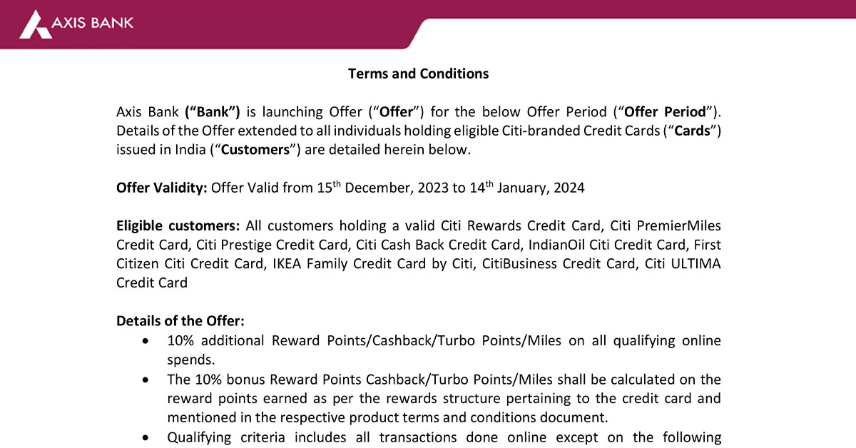 Reward Points and Cashback on Citi Bank credit card