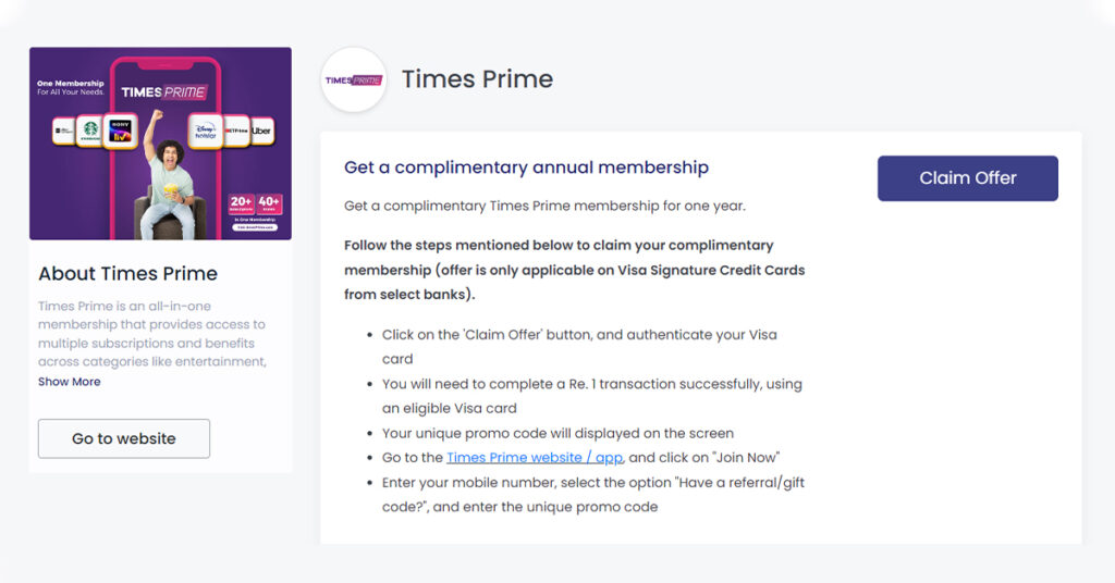 Complimentary Times Prime membership for Visa Signature Cardholders Post