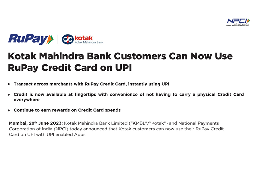 Kotak Mahindra Bank Users Can Now Use RuPay Credit Card for UPI Payments Feature