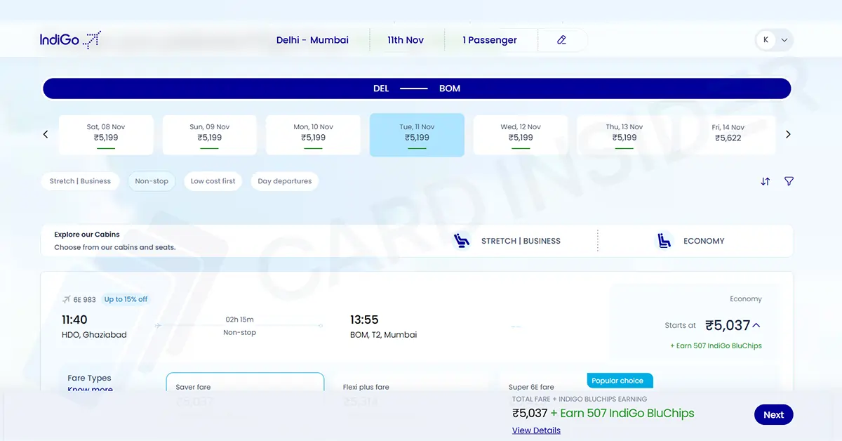 Best Credit Cards for IndiGo BluChips Delhi to Mumbai Indigo Flight Bluchips