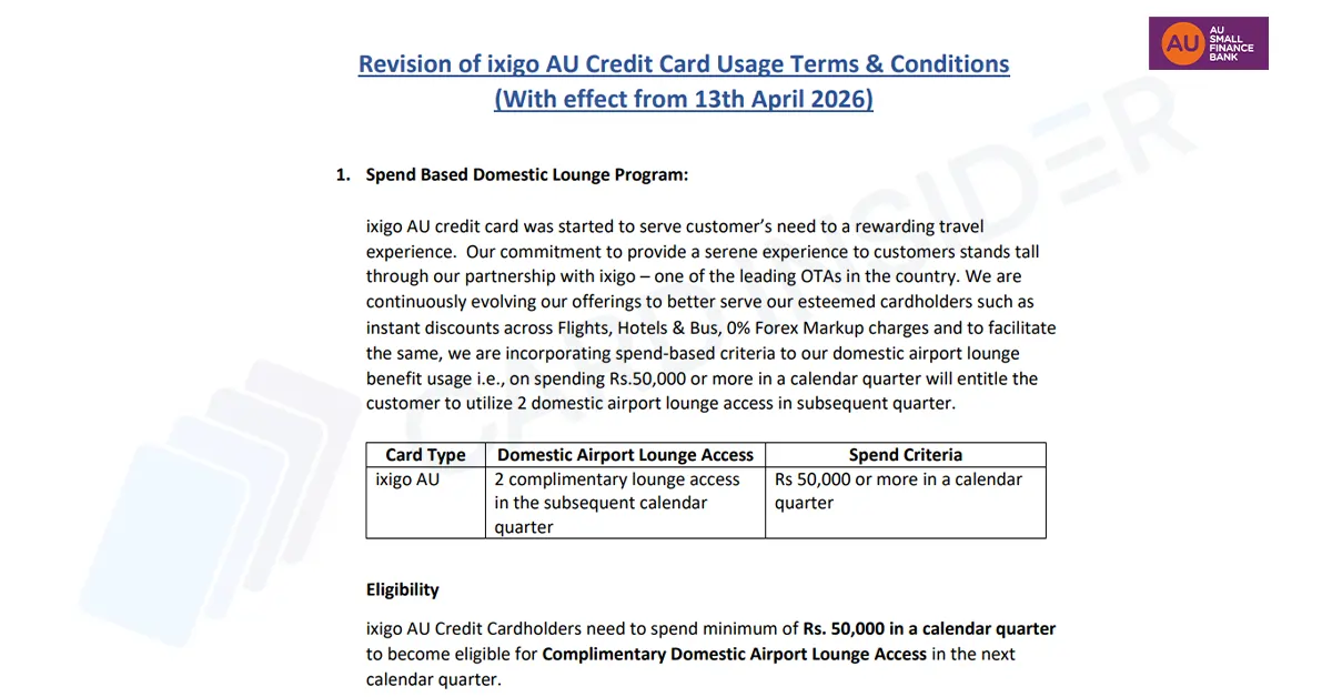 AU ixigo Credit Card Revisions