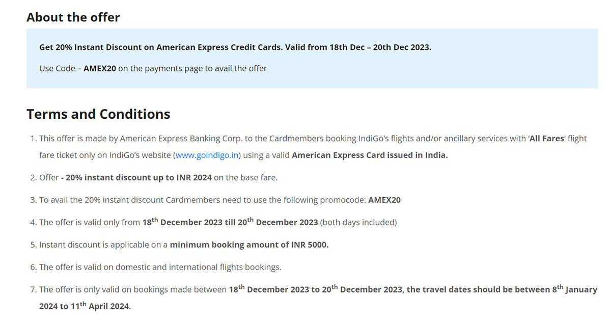 Discount on IndiGo With American Express Credit Cards