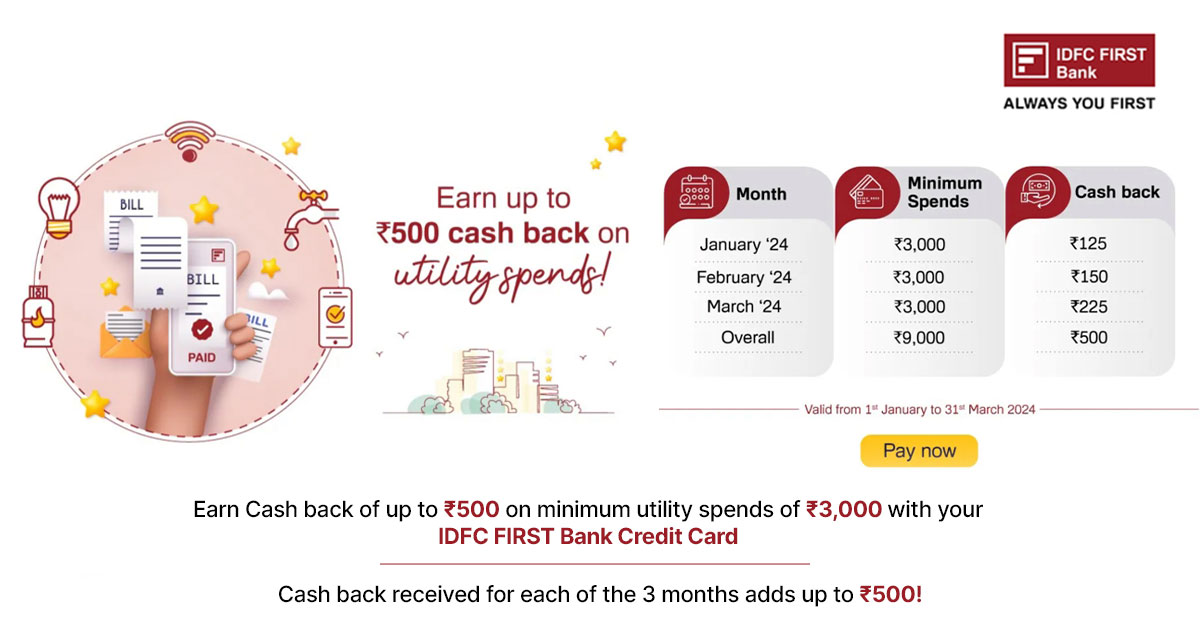 Cashback on Utility Bills With IDFC Bank credit Card