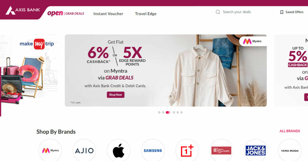 Axis Bank Grab Deals Website like make my trip, Myntra, Ajio, Samsung