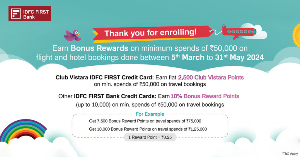 IDFC Credit Cards Bonus Reward Points Offer