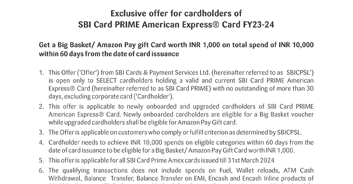 SBI Card PRIME American Express News and offer