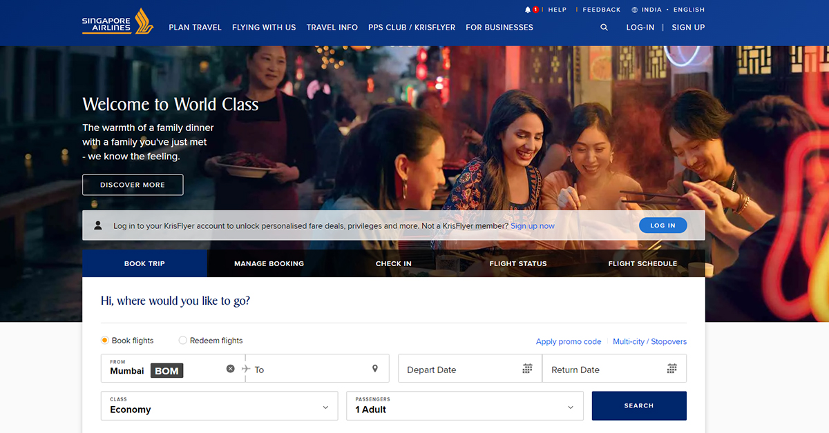 Singapore Airlines website