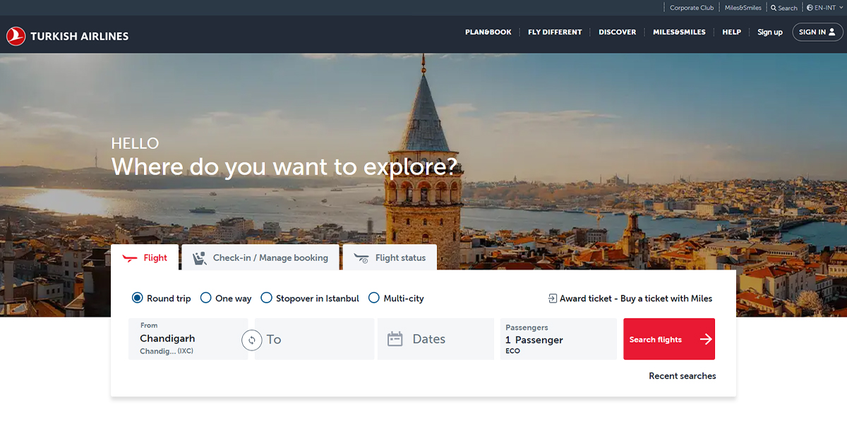 Turkish Airlines website