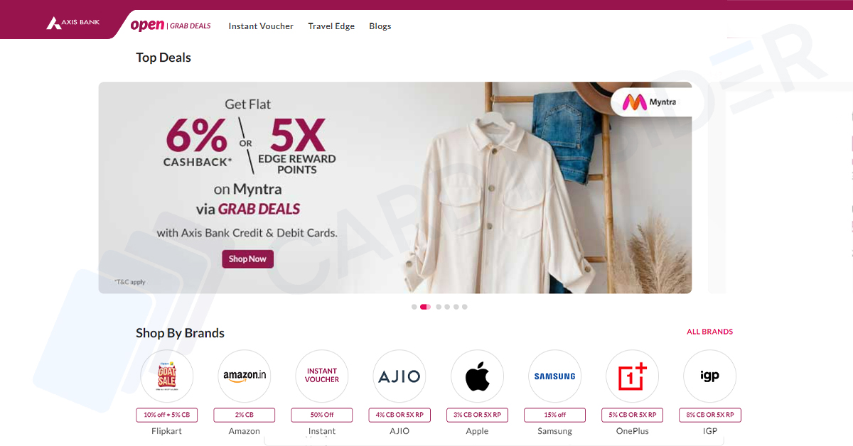 Rewards On Myntra via Grab Deals with Axis Cards
