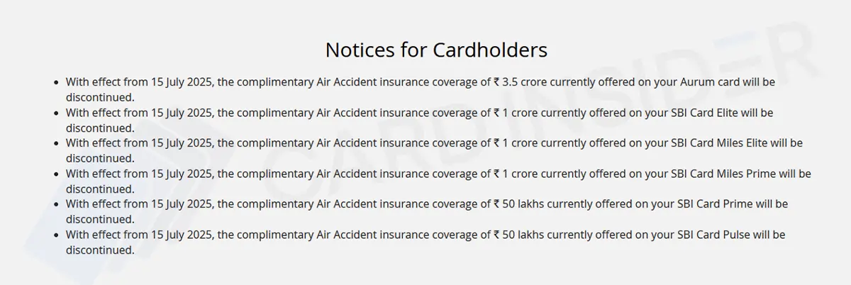 SBI Credit Card Benefits Slashed; Air Accident Insurance Removed SBI Notice For Its Cardholders