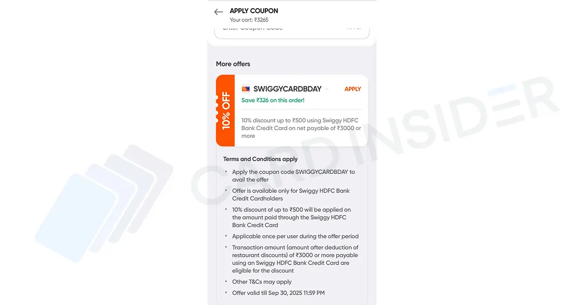 Extra 10% Cashback With Swiggy HDFC Credit Card Birthday Week Offer Swiggy HDFC Cashback Offer Coupon Code