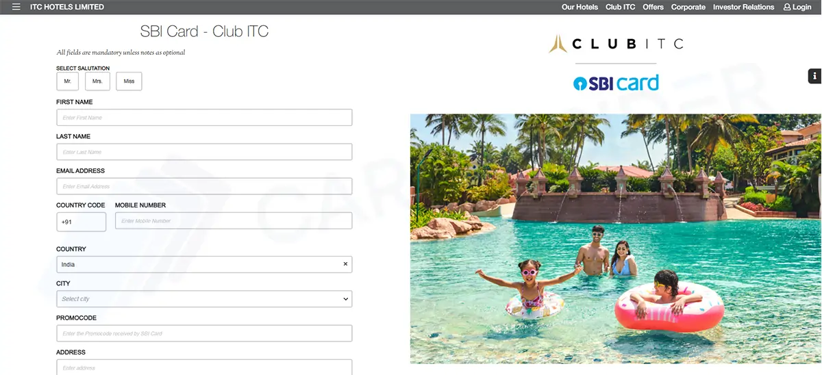 Complimentary Club ITC Silver Tier Membership With SBI Prime and Elite Credit Cards Club ITC Membership Form