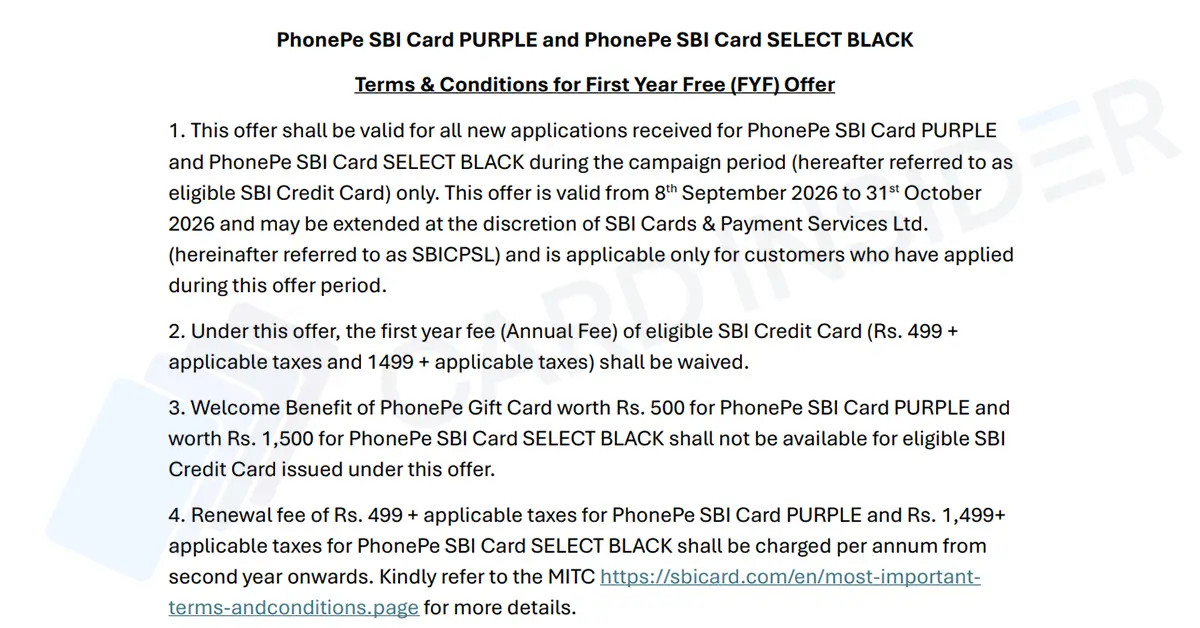 PhonePe SBI Credit Cards Now First-Year Free – Should You Pick Purple or Select Black? PhonePe SBI Card Terms & Conditions on FYF Offer