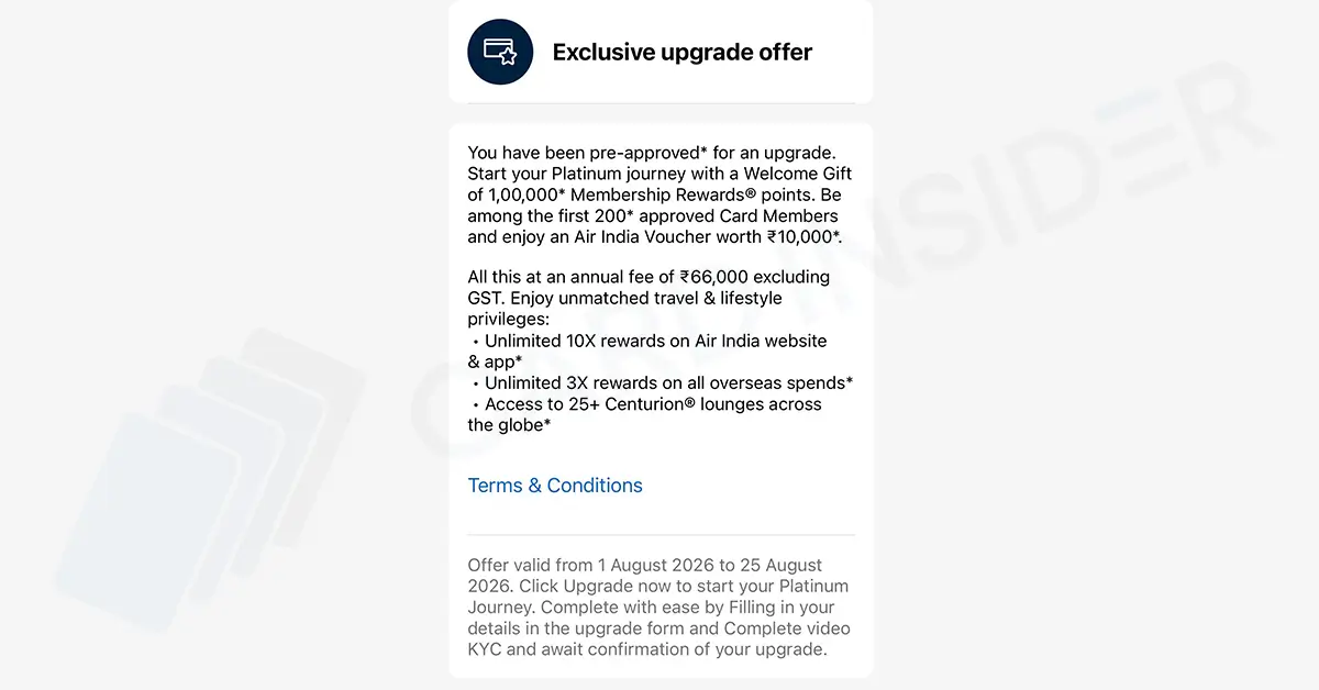 American Express Platinum Card – Upgrade Offer August 2026 American Express Platinum Card Exclusive Upgraded Offer