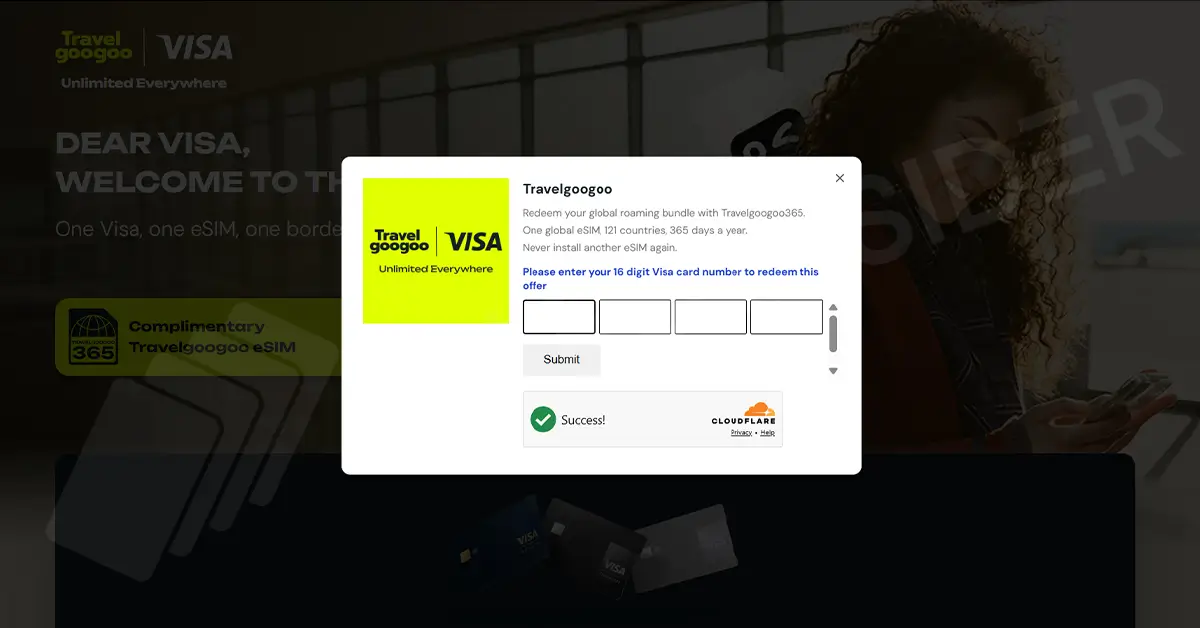 Get a Complimentary International eSIM Across 121 Countries with Visa Credit Cards Redeem Free Travelgoogoo eSIM