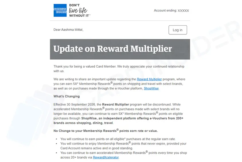 American Express India to Discontinue Reward Multiplier Program