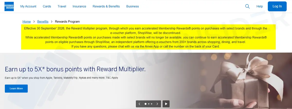American Express Credit Cards Reward Multiplier – September 2026 American Express Reward Multiplier Program September