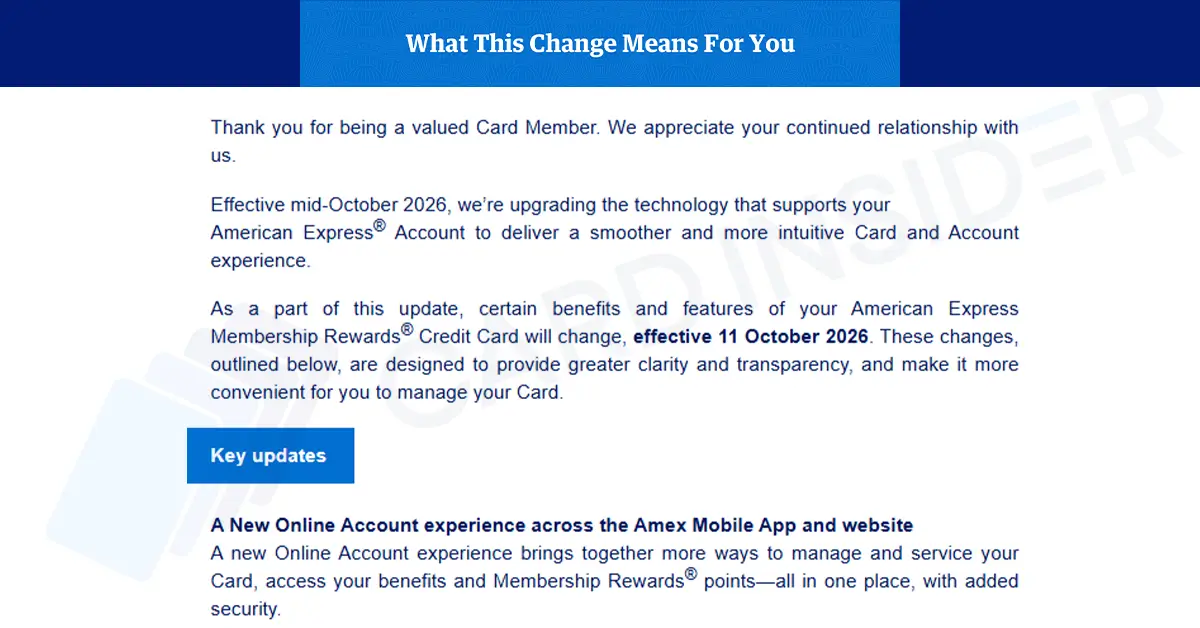 American Express Membership Rewards Credit Card Changes From 11 October 2026 - Annual Fee Waiver Removed, Points Rules Updated Amex Membership Rewards Changes Details