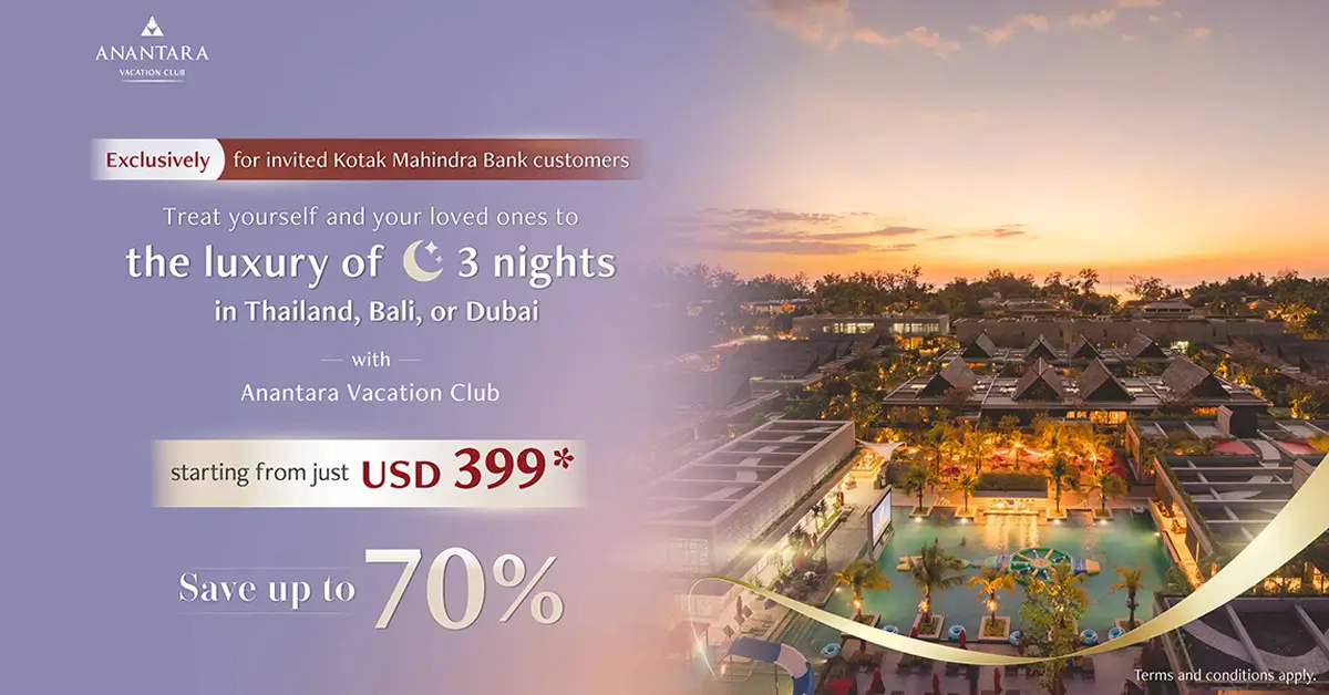 Kotak Bank Customers Can Get Anantara Vacation Club Stays Starting at USD 399 Kotak Solitaire Credit Card holders can access special Anantara Vacation Club