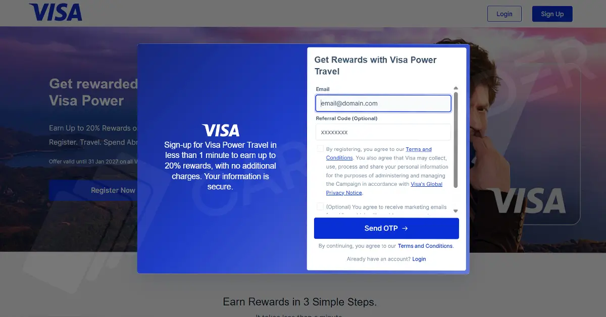 Earn Up to 20% Rewards on International Spends with Your Visa Credit Card Register for Visa Power Travel
